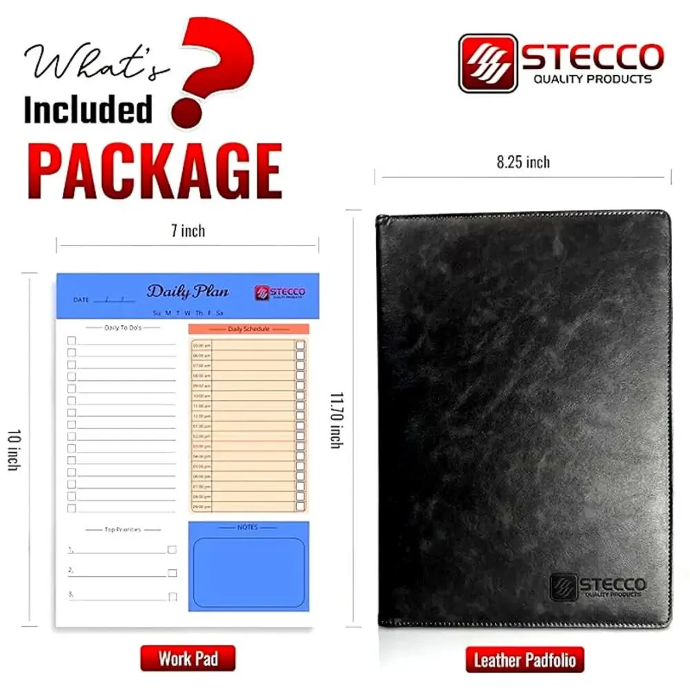 STECCO Leather Portfolio Notebook Document Organizer, Padfolio Folder Organizer